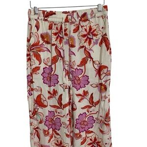 Laundry By Shelli Segal Linen Blend Floral Wide Leg Pants Womens S Colorful
